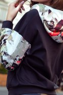 Bluza kangurka z kapturem - czarna z kolorowymi wstawkami