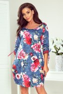 SOPHIE Wygodna sukienka Oversize - KWIATY NA JEANSIE