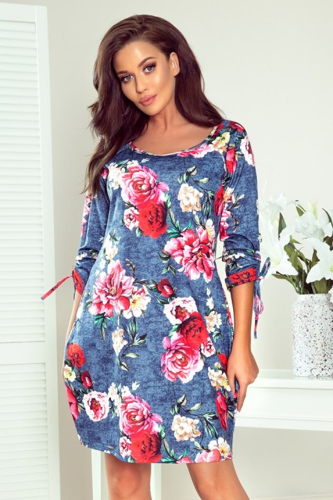 SOPHIE Wygodna sukienka Oversize - KWIATY NA JEANSIE
