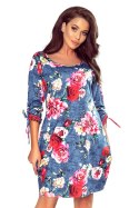 SOPHIE Wygodna sukienka Oversize - KWIATY NA JEANSIE
