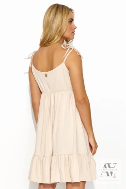 Letni basic z klasą – beżowa sukienka Calissa z wiązaniem | Idealna na ciepłe dni