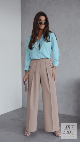 CLARA — Spodnie beżowe z wysokim stanem