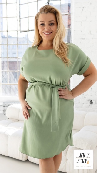 Sukienka Plus Size midi z paskiem w talii Safari Khaki