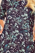 SOPHIE Wygodna sukienka Oversize - Miętowe liście na ciemnym tle