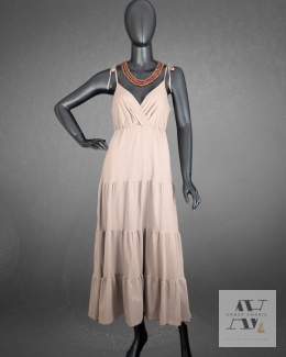 FIORA – sukienka w kolorze mokka z falbanami