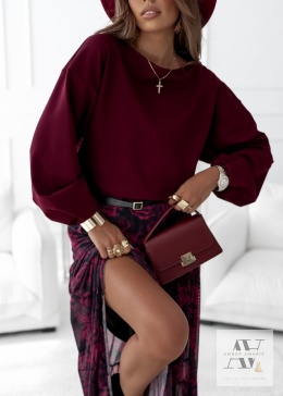 MIRELLA – bordowa bluza z bufkami i obniżoną linią ramion