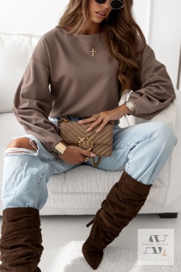 MIRELLA – beżowa bluza z bufkami i obniżoną linią ramion