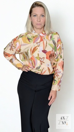 NOELLE – koszula beżowa z wiskozy ze złotymi guzikami