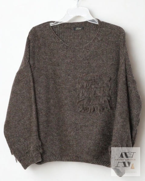 Sweter LORRA – miękki komfort z nutą boho szary melanż