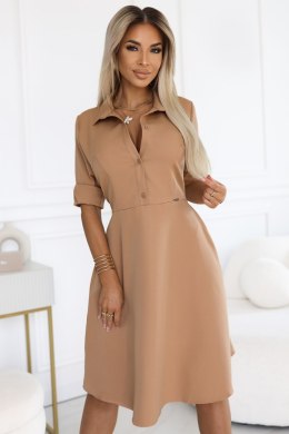 SANDY Koszulowa rozkloszowana sukienka z paskiem - MOCHA MOUSSE