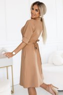 SANDY Koszulowa rozkloszowana sukienka z paskiem - MOCHA MOUSSE