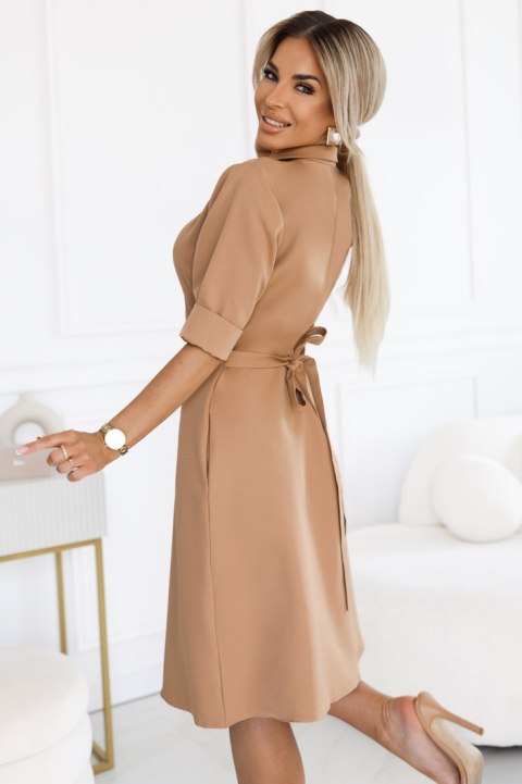 SANDY Koszulowa rozkloszowana sukienka z paskiem - MOCHA MOUSSE SANDY Koszulowa rozkloszowana sukienka z paskiem - MOCHA MOUSSE