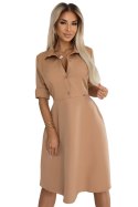 SANDY Koszulowa rozkloszowana sukienka z paskiem - MOCHA MOUSSE