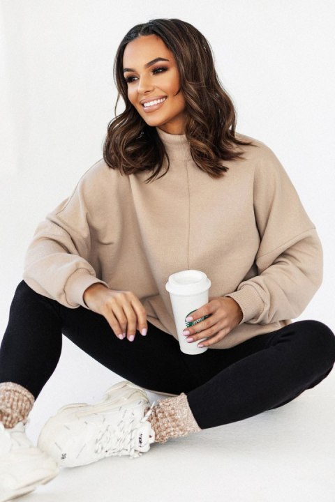 SIMPLE beżowa bluza ze stójką i przeszyciami SIMPLE beżowa bluza ze stójką i przeszyciami