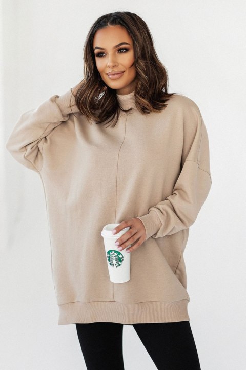 SIMPLE beżowa bluza ze stójką i przeszyciami SIMPLE beżowa bluza ze stójką i przeszyciami