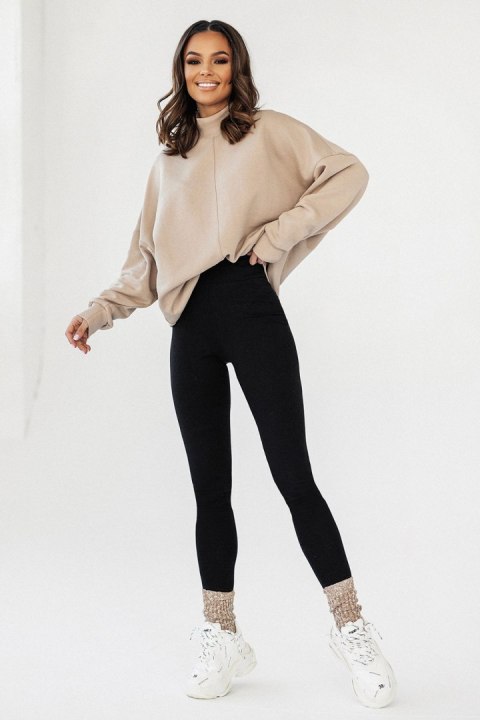 SIMPLE beżowa bluza ze stójką i przeszyciami SIMPLE beżowa bluza ze stójką i przeszyciami