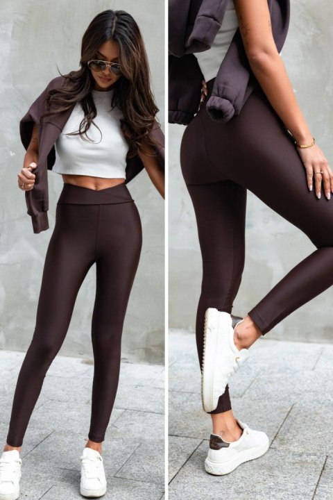 WISH Czekoladowe elastyczne legginsy push-up