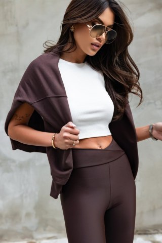 WISH Czekoladowe elastyczne legginsy push-up