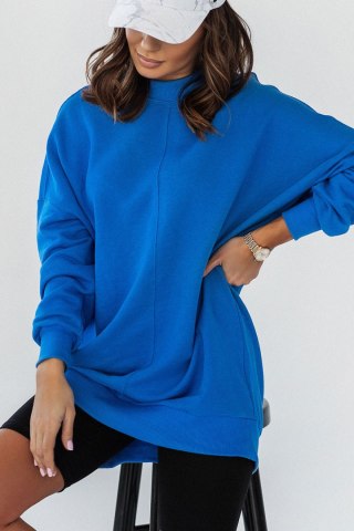 SIMPLE niebieska bluza ze stójką i przeszyciami