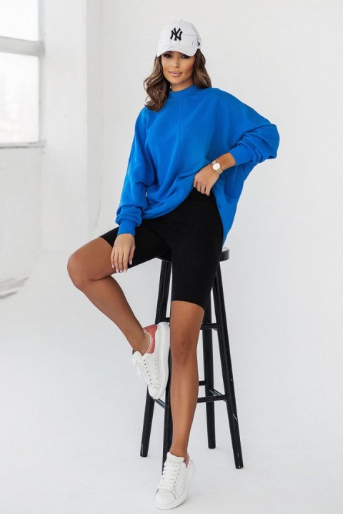 SIMPLE niebieska bluza ze stójką i przeszyciami SIMPLE niebieska bluza ze stójką i przeszyciami